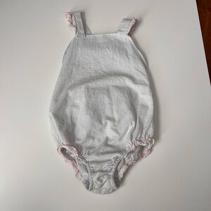 Little English White Romper with Pink Trim size 5